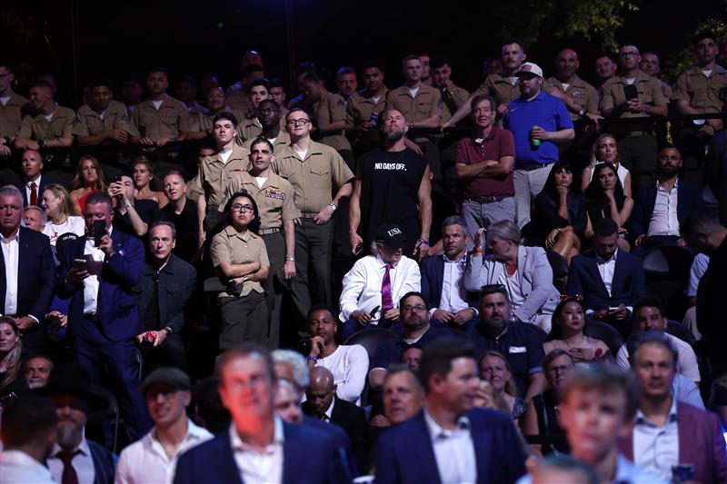 Members of the US Military look on during UFC Freedom 250 at the White House on June 14, 2026 in Washington, DC. (Photo by Chris Graythen/Getty Images)