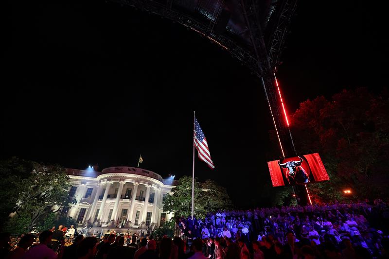 A general view of the White House as Ilia Topuria of Georgia is introduced prior to the lightweight bout against Justin Gaethje of the United States during UFC Freedom 250 at the White House on June 14, 2026 in Washington, DC. (Photo by Chris Graythen/Getty Images)