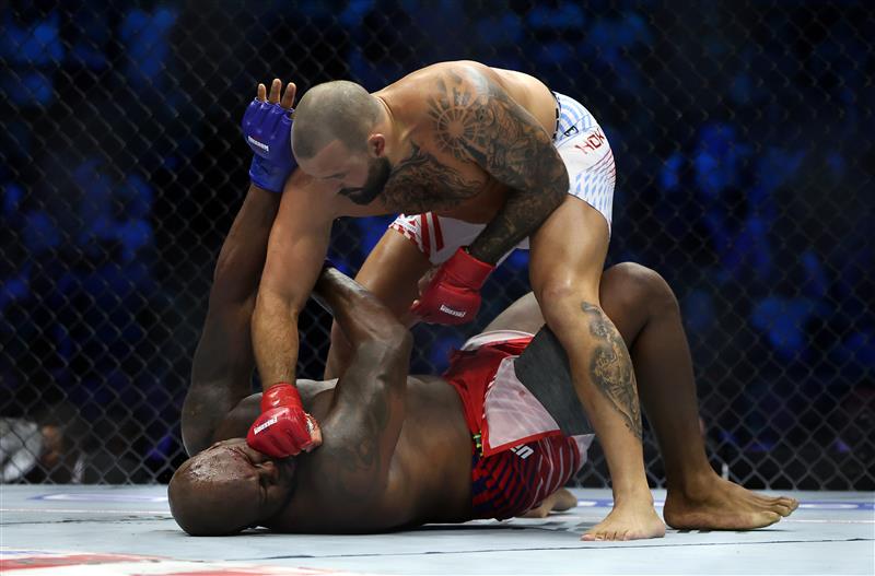 Josh Hokit of the United States lands a punch on Derrick Lewis of the United States during UFC Freedom 250 at the White House on June 14, 2026 in Washington, DC. (Photo by Chris Graythen/Getty Images)