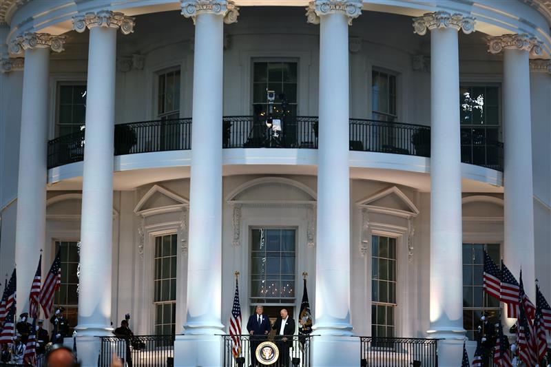 US President Donald Trump and UFC President and CEO Dana White are announced during UFC Freedom 250 at the White House on June 14, 2026 in Washington, DC. (Photo by Chris Graythen/Getty Images)