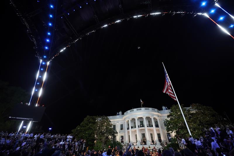 A general view of the White House during a flyover during UFC Freedom 250 at the White House on June 14, 2026 in Washington, DC. (Photo by Chris Graythen/Getty Images)