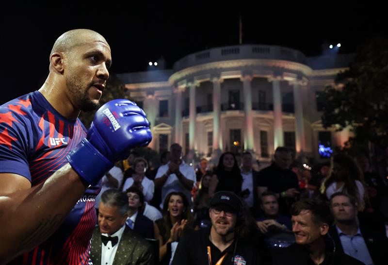 Ciryl Gane of France celebrates after defeating Alex Pereira of Brazil in the Interim UFC Heavyweight Championship bout during UFC Freedom 250 at the White House on June 14, 2026 in Washington, DC. (Photo by Chris Graythen/Getty Images)