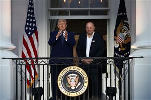US President Donald Trump and UFC President and CEO Dana White are announced during UFC Freedom 250 at the White House on June 14, 2026 in Washington, DC. (Photo by Chris Graythen/Getty Images)
