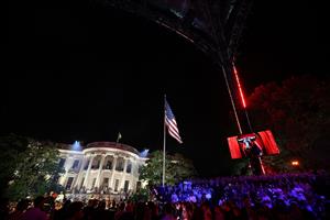 A general view of the White House as Ilia Topuria of Georgia is introduced prior to the lightweight bout against Justin Gaethje of the United States during UFC Freedom 250 at the White House on June 14, 2026 in Washington, DC. (Photo by Chris Graythen/Getty Images)