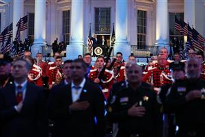 US President Donald Trump and UFC President and CEO Dana White look on during the national anthem during UFC Freedom 250 at the White House on June 14, 2026 in Washington, DC. (Photo by Chris Graythen/Getty Images)