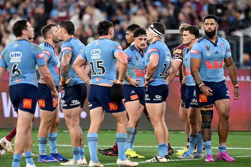 Action during Game 2 of the 2026 State of Origin series between New South Wales and Queensland. (Getty)