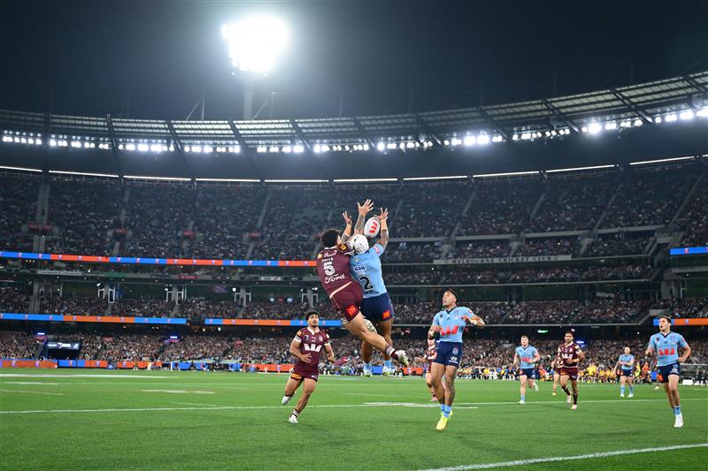 Action during Game 2 of the 2026 State of Origin series between New South Wales and Queensland. (Getty)