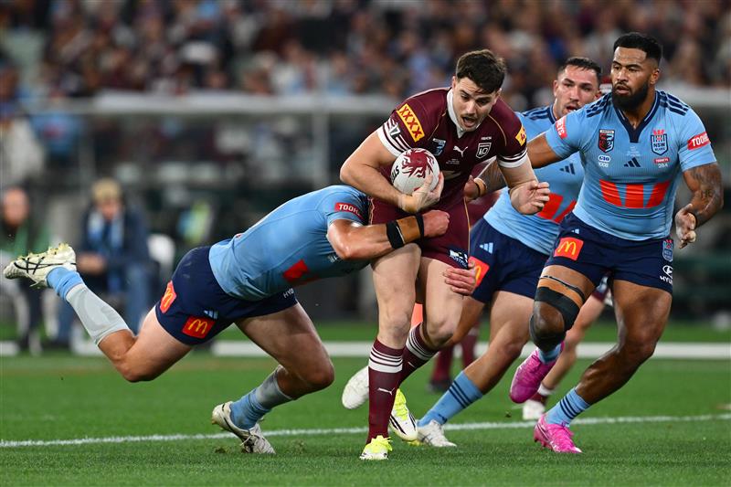 Action during Game 2 of the 2026 State of Origin series between New South Wales and Queensland. (Getty)