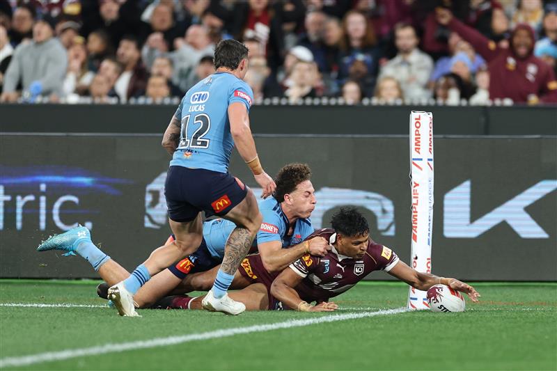 Action during Game 2 of the 2026 State of Origin series between New South Wales and Queensland. (Getty)