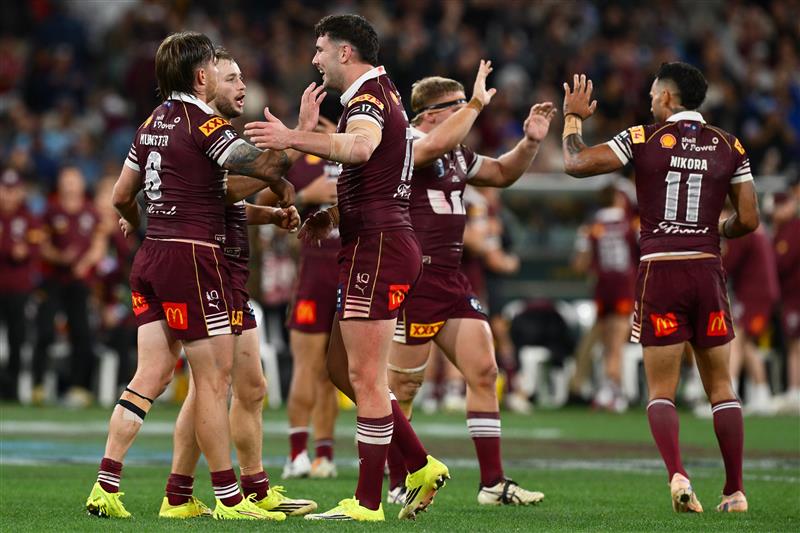 Action during Game 2 of the 2026 State of Origin series between New South Wales and Queensland. (Getty)
