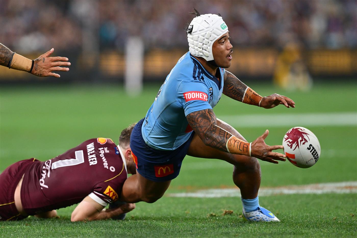 Action during Game 2 of the 2026 State of Origin series between New South Wales and Queensland. (Getty)