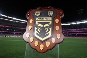 The State of Origin shield is displayed ahead of Game 2 of the 2026 State of Origin series between the New South Wales Blues and Queensland Maroons at the Melbourne Cricket Ground on June 17, 2026 in Melbourne, Australia. (Getty)
