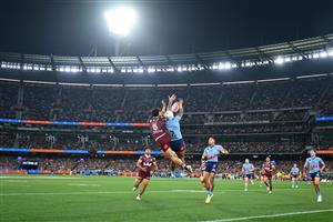 Action during Game 2 of the 2026 State of Origin series between New South Wales and Queensland. (Getty)