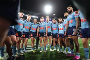New South Wales Blues players look dejected following defeat in Game 2 of the 2026 State of Origin series against the Queensland Maroons at the Melbourne Cricket Ground on June 17, 2026 in Melbourne, Australia. (Getty)