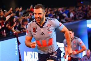 James Tedesco of the New South Wales Blues runs onto the field ahead of Game 2 of the 2026 State of Origin series between the New South Wales Blues and Queensland Maroons at the Melbourne Cricket Ground on June 17, 2026 in Melbourne, Australia. (Getty)