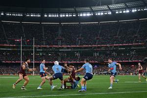 Action during Game 2 of the 2026 State of Origin series between New South Wales and Queensland. (Getty)