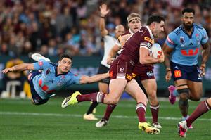 Action during Game 2 of the 2026 State of Origin series between New South Wales and Queensland. (Getty)