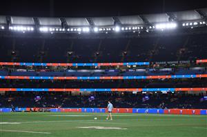 Nathan Cleary of the New South Wales Blues inspects the field ahead of Game 2 of the 2026 State of Origin series between the New South Wales Blues and Queensland Maroons at the Melbourne Cricket Ground on June 17, 2026 in Melbourne, Australia. (Getty)