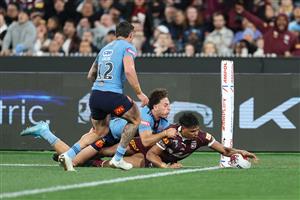 Action during Game 2 of the 2026 State of Origin series between New South Wales and Queensland. (Getty)