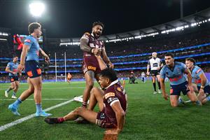 Action during Game 2 of the 2026 State of Origin series between New South Wales and Queensland. (Getty)