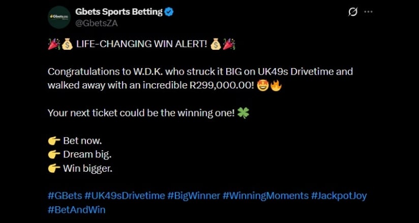 Twitter GBets Lucky Numbers Win