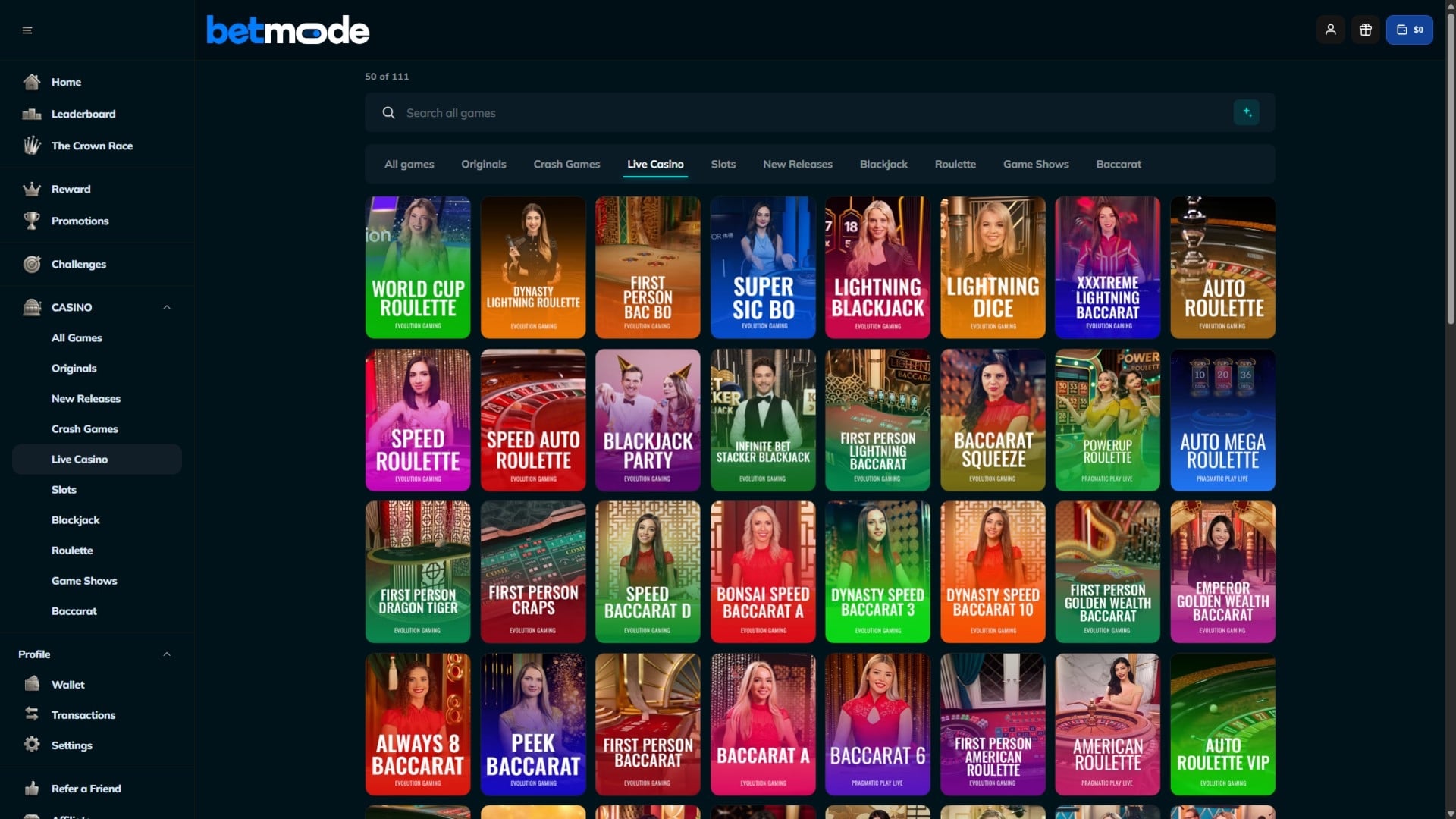 Betmode Live Casino