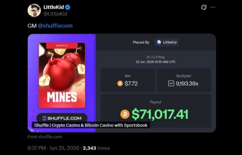 Twitter LittleKid 71K Shuffle Mines Win
