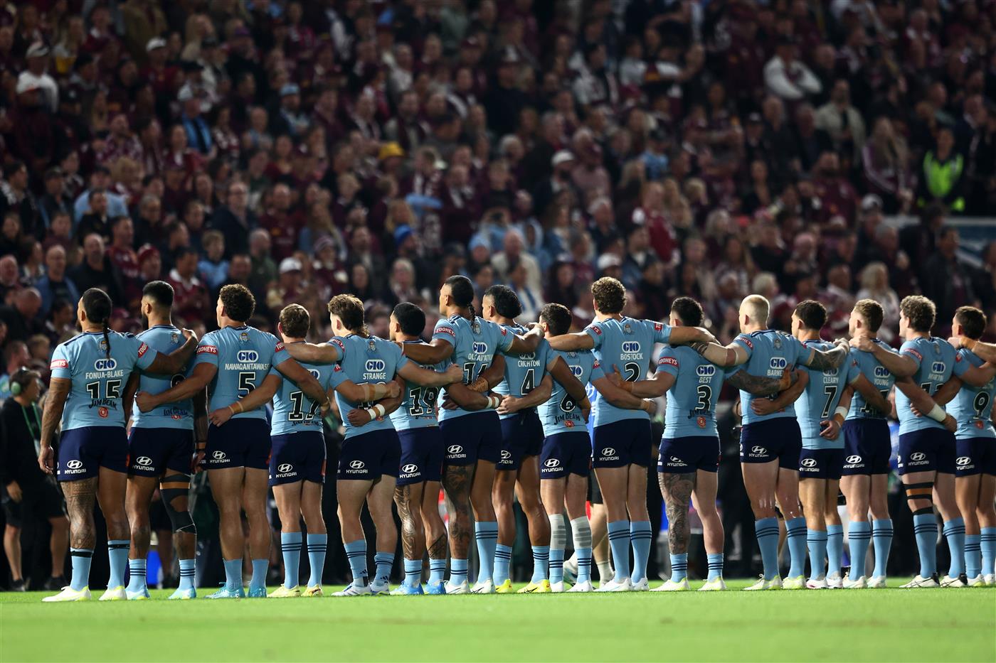 The Blues line up for the national anthem (Getty)