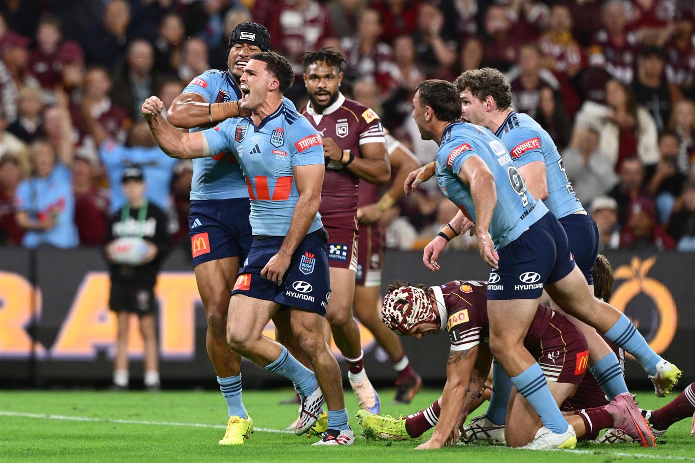 Cleary celebrates a try (Getty)