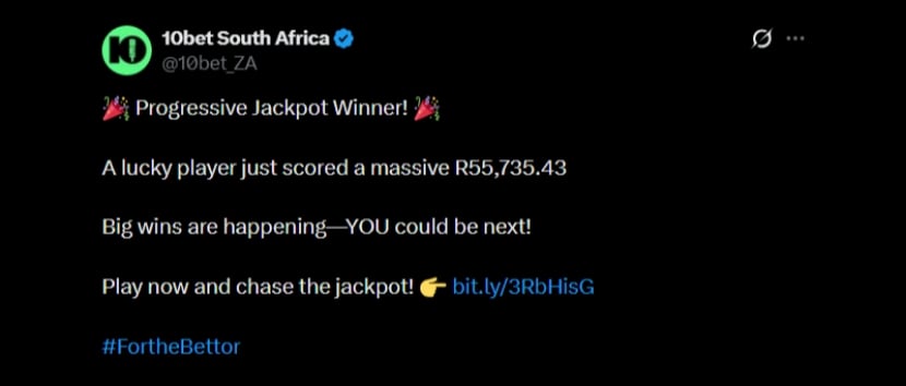 Twitter R55K 10bet Progressive Jackpot Twitter R55K 10bet Progressive Jackpot