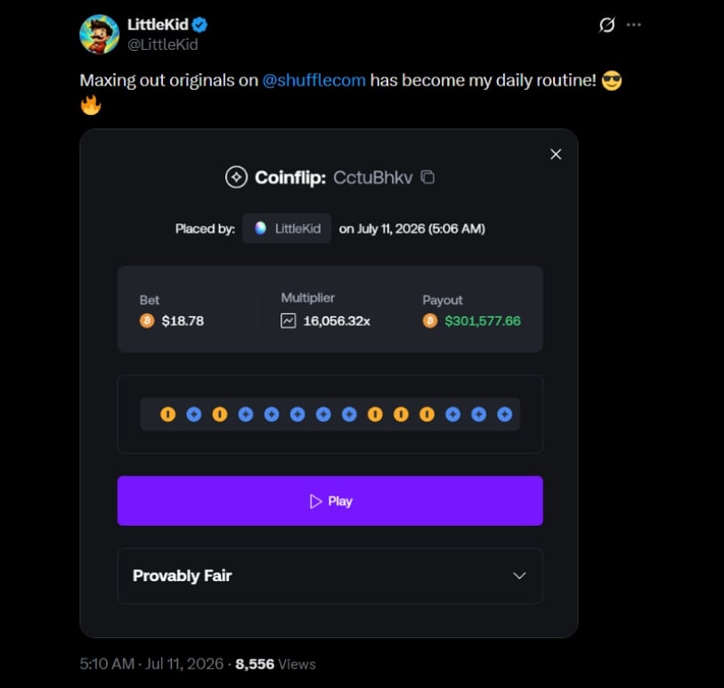 Twitter 300K Shuffle Coinflip Win