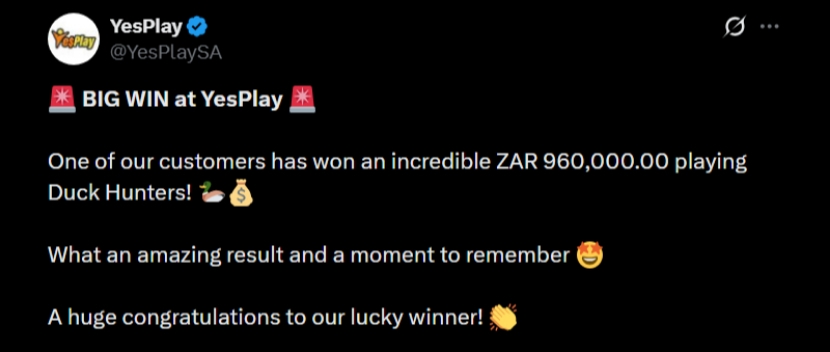 Twitter YesPlay R960K Slot Win Twitter YesPlay R960K Slot Win