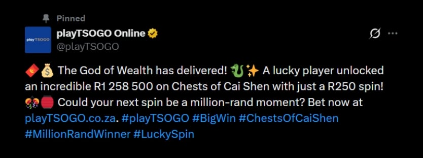 Twitter 1258K PlayTSOGO Slot Win Twitter 1258K PlayTSOGO Slot Win
