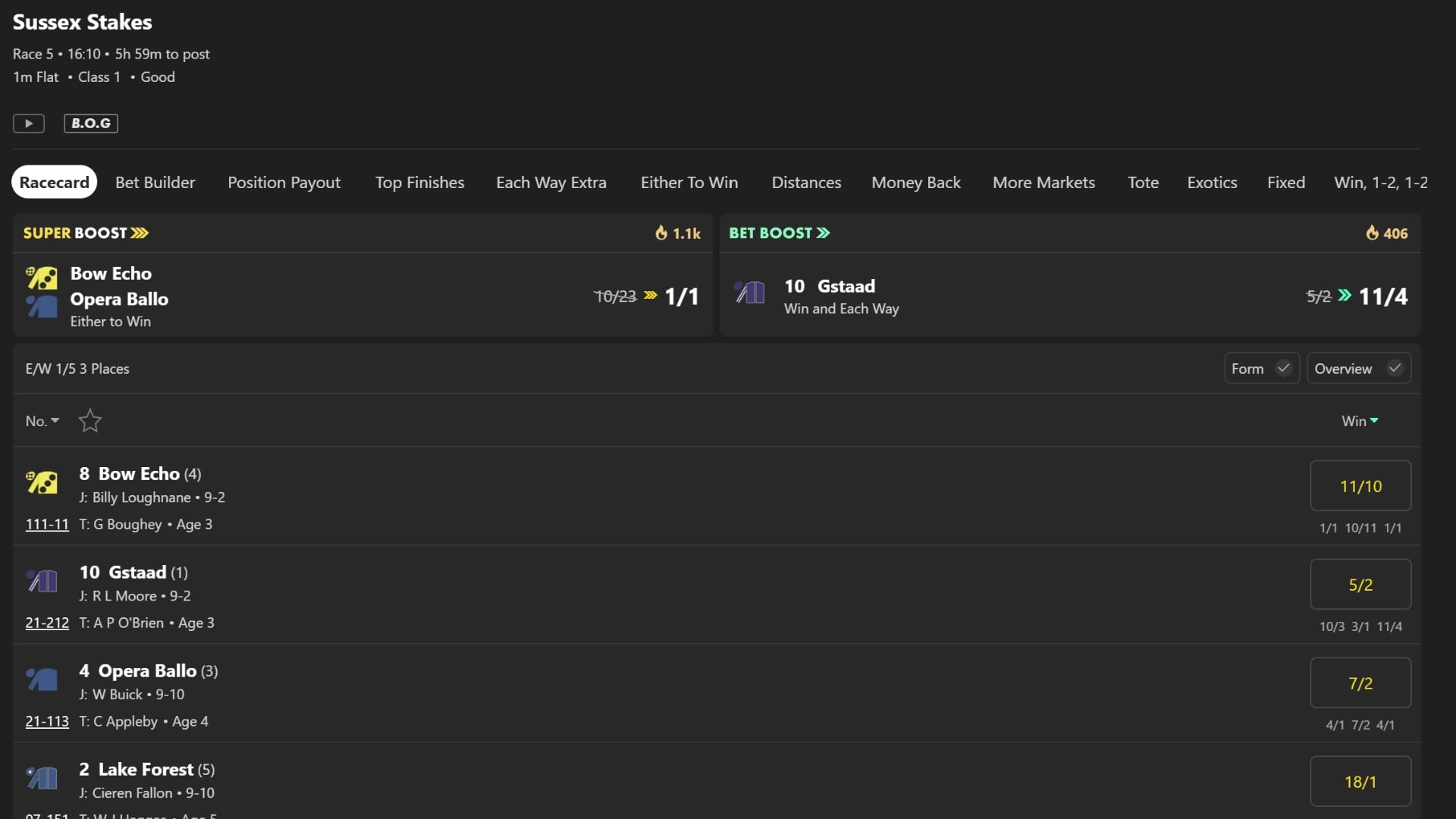 Bow Echo Sussex Stakes Boost