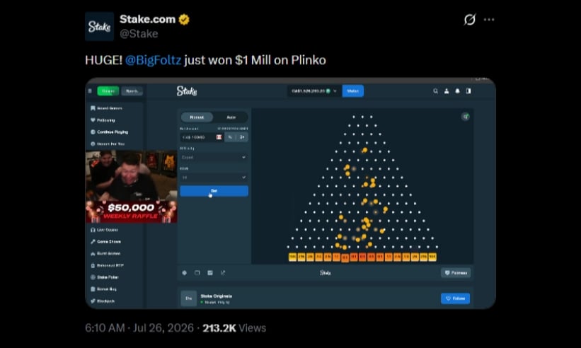 Twitter 1M Stake Plinko Win Twitter 1M Stake Plinko Win