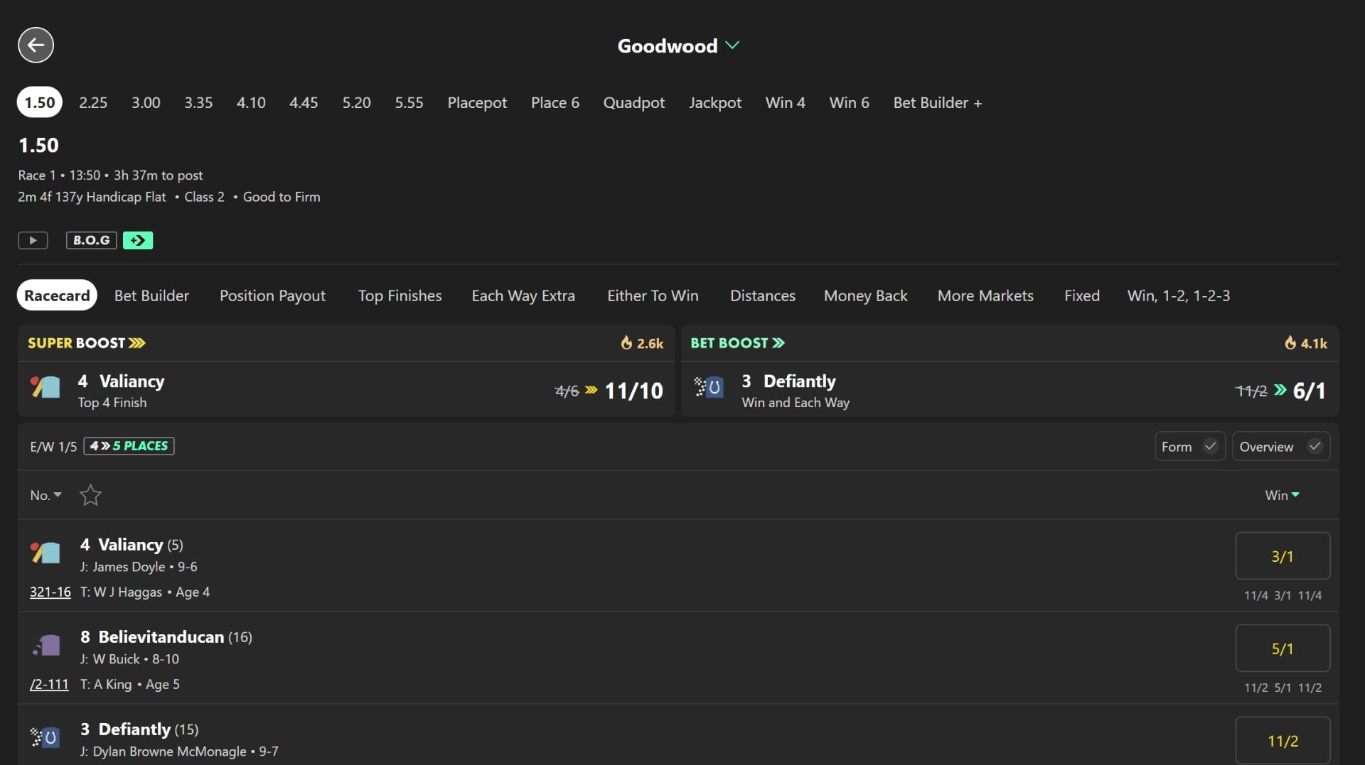 Valiancy Top 4 Finish Super Boost at Goodwood Valiancy Top 4 Finish Super Boost at Goodwood