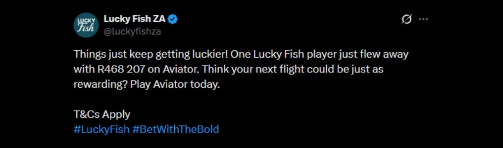 Twitter 468K Lucky Fish Aviator Win