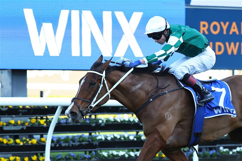 SYDNEY, AUSTRALIA - AUGUST 24: Kerrin McEvoy riding Via Sistina wins Race 8 Winx Stakes during Winx Stakes Day - Sydney Racing at Royal Randwick Racecourse on August 24, 2024 in Sydney, Australia. (Photo by Jeremy Ng/Getty Images)