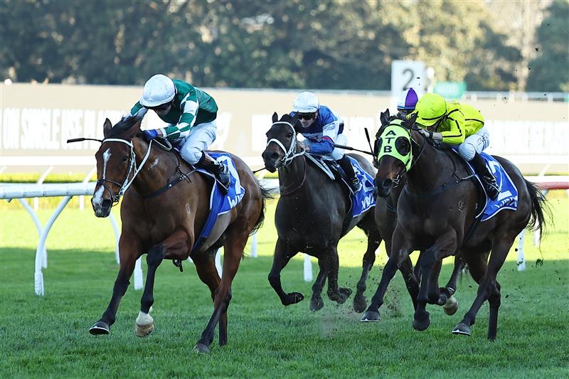 SYDNEY, AUSTRALIA - AUGUST 24: Kerrin McEvoy riding Via Sistina wins Race 8 Winx Stakes during Winx Stakes Day - Sydney Racing at Royal Randwick Racecourse on August 24, 2024 in Sydney, Australia. (Photo by Jeremy Ng/Getty Images)