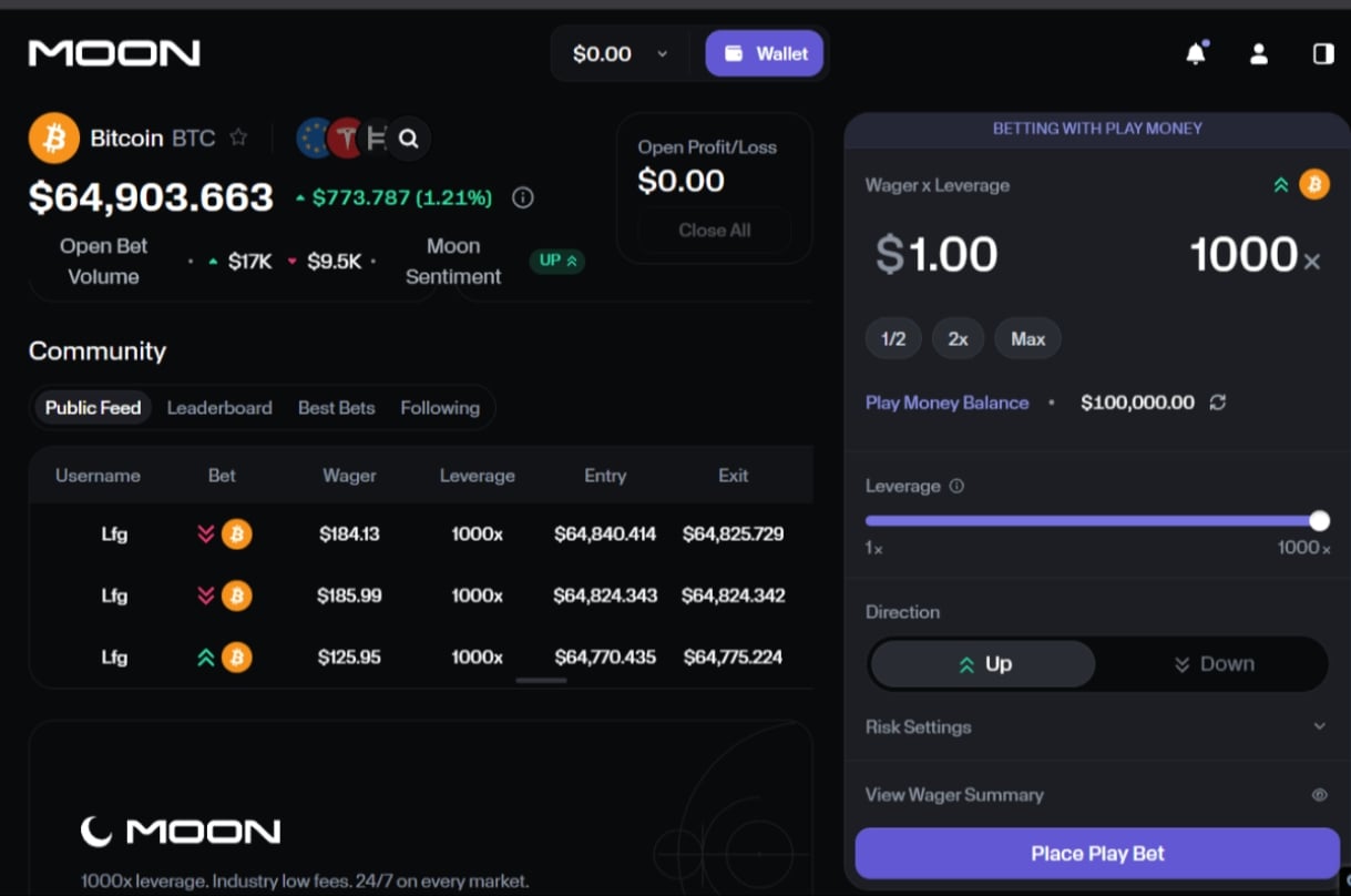 Moon.com Bets Interface