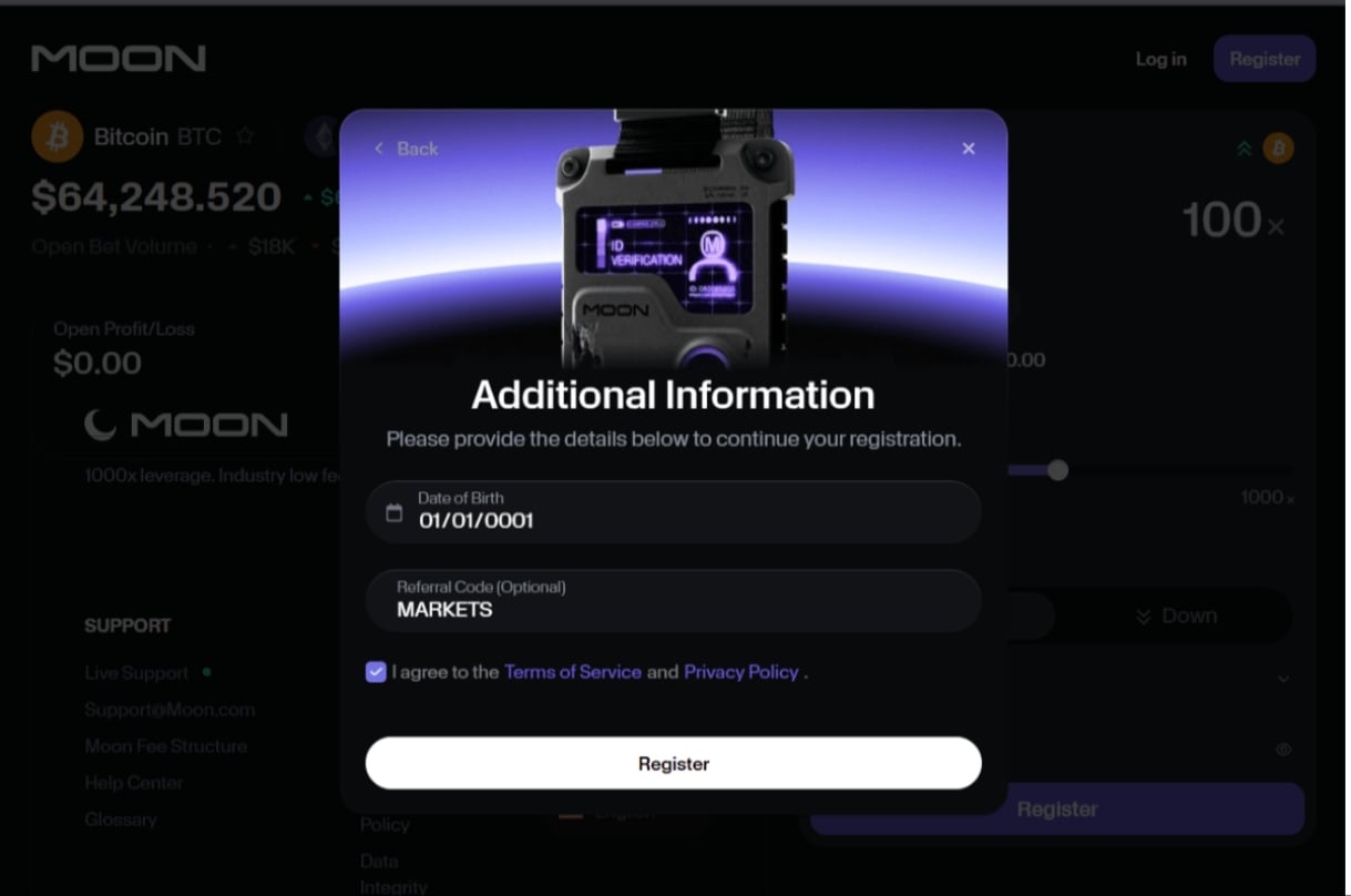 Moon.com how to register and add promo code MARKETS Moon.com how to register and add promo code MARKETS