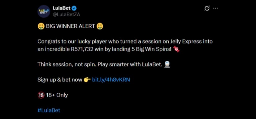 Twitter 571K LulaBet Slot Win