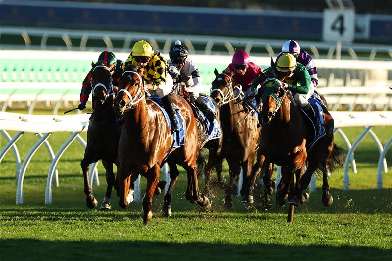 SYDNEY, AUSTRALIA - AUGUST 22: James McDonald  riding Autumn Glow win Race 9 Winx Stakes during Sydney Racing at Royal Randwick Racecourse on August 22, 2026 in Sydney, Australia. (Photo by Jeremy Ng/Getty Images)