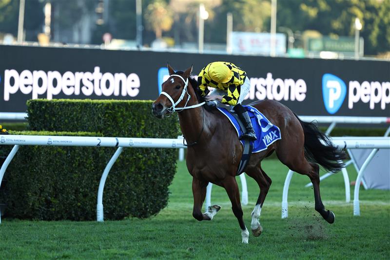 SYDNEY, AUSTRALIA - AUGUST 22: James McDonald  riding Autumn Glow win Race 9 Winx Stakes during Sydney Racing at Royal Randwick Racecourse on August 22, 2026 in Sydney, Australia. (Photo by Jeremy Ng/Getty Images)