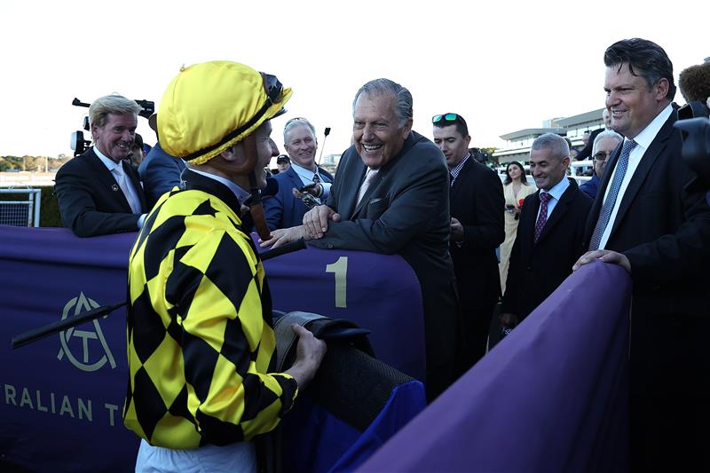 SYDNEY, AUSTRALIA - AUGUST 22: James McDonald  riding Autumn Glow win Race 9 Winx Stakes during Sydney Racing at Royal Randwick Racecourse on August 22, 2026 in Sydney, Australia. (Photo by Jeremy Ng/Getty Images)