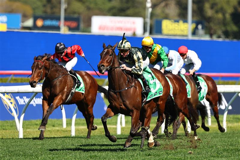 SYDNEY, AUSTRALIA - AUGUST 22: Nash Rawiller riding Mrs Goldberg win Race 2 Buy Your Kosciuszko Tickets At TAB Highway Handicap during Sydney Racing at Royal Randwick Racecourse on August 22, 2026 in Sydney, Australia. (Photo by Jeremy Ng/Getty Images)
