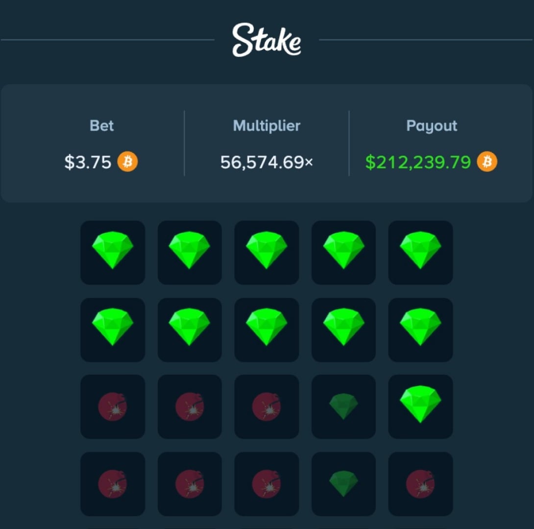 212K Stake Mines Win Result