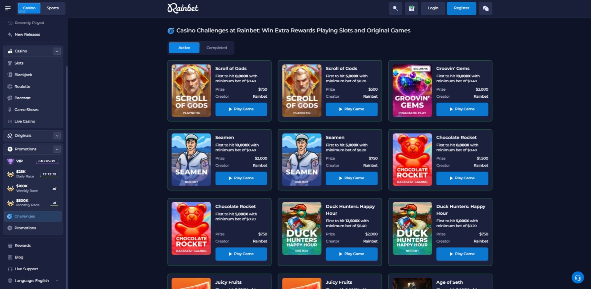 Rainbet Challenges Screenshot Rainbet Challenges Screenshot