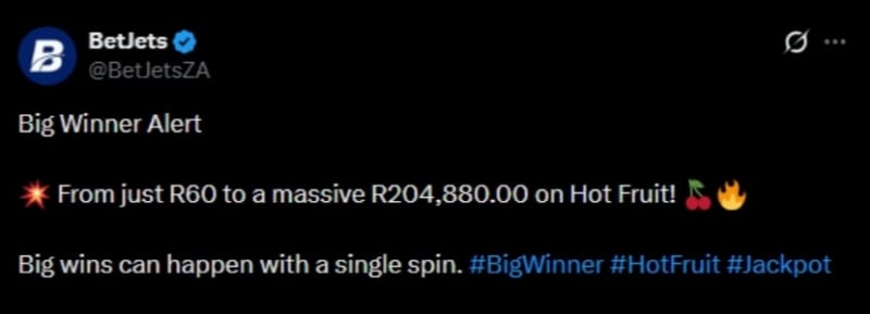 Twitter 204K BetJets Slot Win
