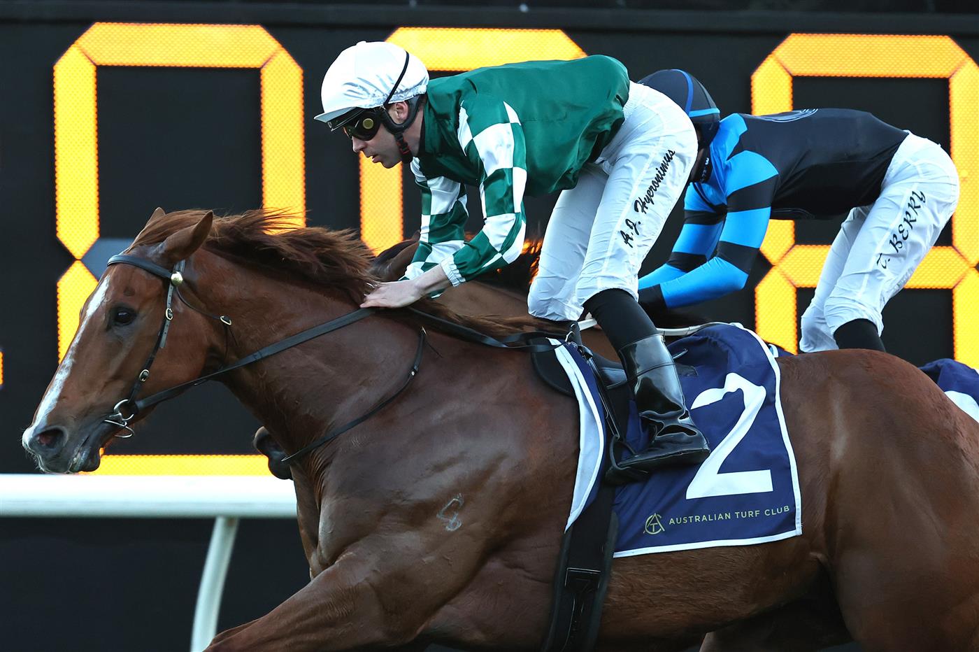 SYDNEY, AUSTRALIA - AUGUST 22: Adam Hyeronimus riding Sovereign Hill win Race 10 Tajima Wagyu during Sydney Racing at Royal Randwick Racecourse on August 22, 2026 in Sydney, Australia. (Photo by Jeremy Ng/Getty Images)